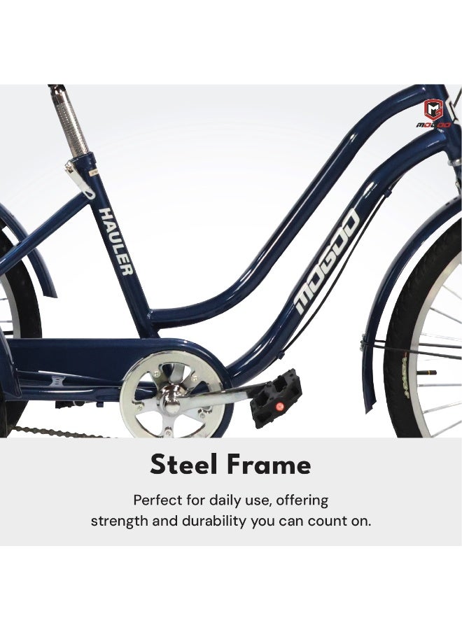 MOGOO Hauler Adult Tricycle - 24/26 Inch - Steel Frame, Removable Rear Basket With Wheels, Alloy Rims, Parking Brake, Saddle With Springs, Vintage Design, Perfect For Shopping - Image 4