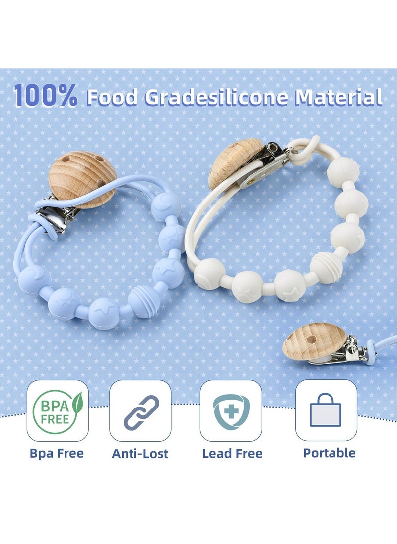 2 Pcs Pacifier Holder Clip, with 2 Pack Clear Pacifier Box, Binky Clips for Baby Pacifiers, Keep Pacifiers Clean and Secure, Soft and Flexible Paci Clips, Pacifier Clips Baby Girl and Baby Boy