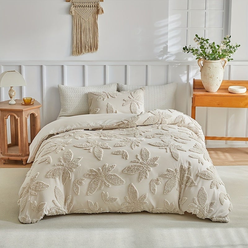 Washable 2/3pcs Duvet Cover Set - Three-Dimensional Tufted Butterfly Pattern, Shabby Chic Style Bedroom Decor, Soft and Comfortable Multi-Size Bedding, Breathable High-Quality Polyester Bedding, Suitable for All Seasons - Image 1