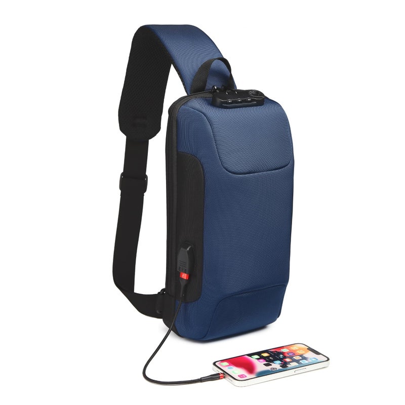 OZUKO حقيبة ظهر كتف مضادة للسرقة للرجال مع منفذ USB وتفاصيل عاكسة، حقيبة حمل يومية، متوسطة، زرقاء، 9223 - Image 5