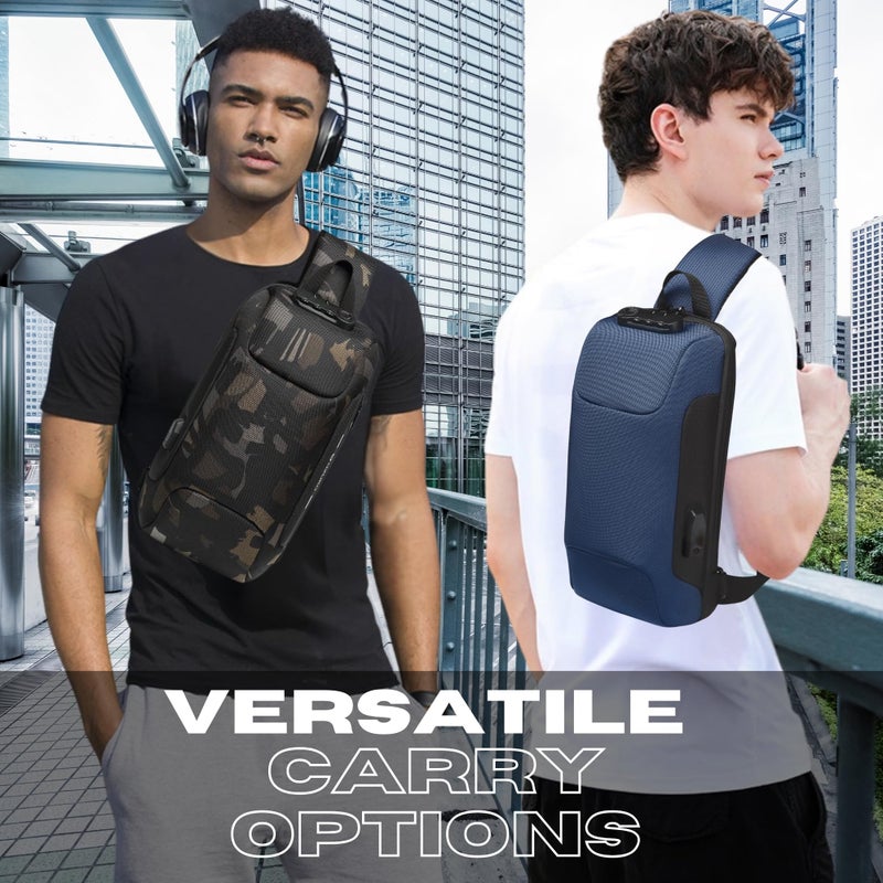 OZUKO حقيبة ظهر كتف مضادة للسرقة للرجال مع منفذ USB وتفاصيل عاكسة، حقيبة حمل يومية، متوسطة، زرقاء، 9223 - Image 2