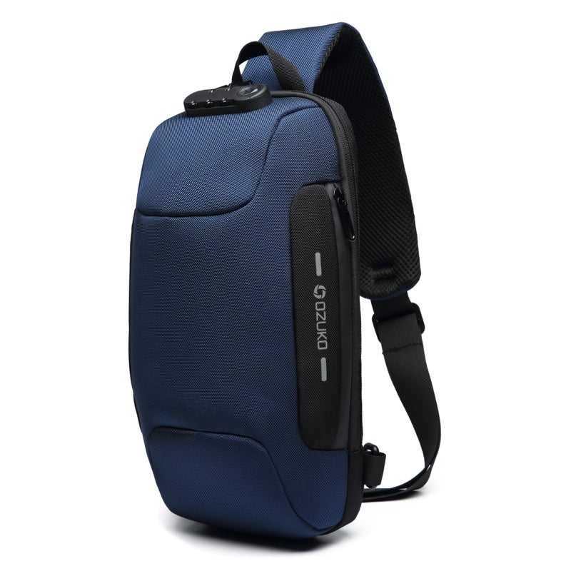 OZUKO حقيبة ظهر كتف مضادة للسرقة للرجال مع منفذ USB وتفاصيل عاكسة، حقيبة حمل يومية، متوسطة، زرقاء، 9223 - Image 1