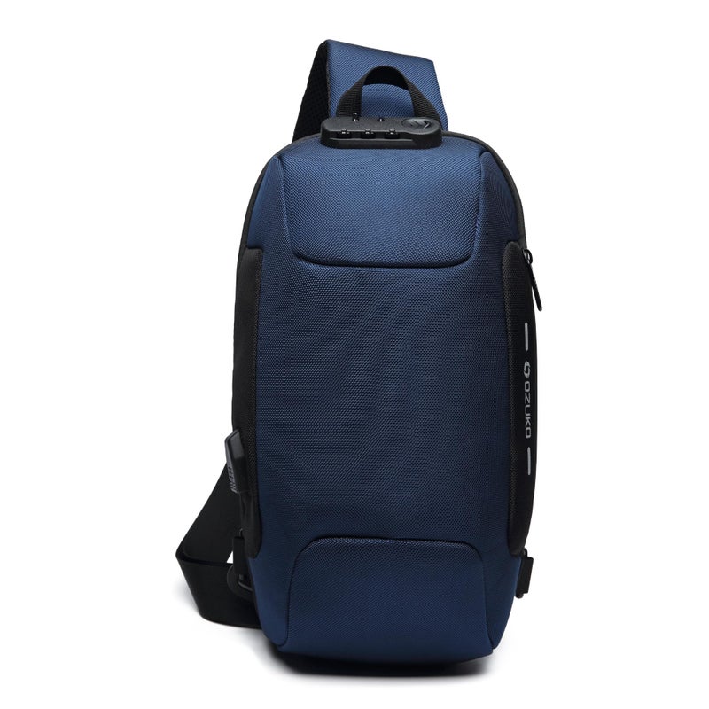 OZUKO حقيبة ظهر كتف مضادة للسرقة للرجال مع منفذ USB وتفاصيل عاكسة، حقيبة حمل يومية، متوسطة، زرقاء، 9223 - Image 3