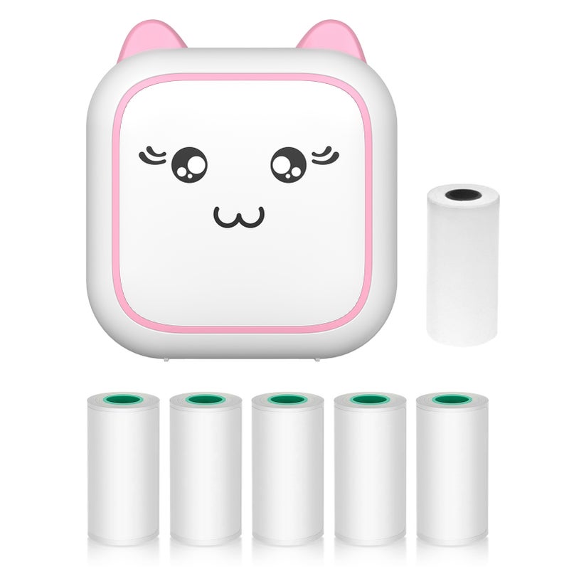 Mini Thermal Printer Multifunction Portable Sticker Maker Instant Photo Inkless Printing Support BT Connection for Smartphone with 1 Paper Roll 57mm + 5 Self-Adhesive Paper Rolls Compatible with iOS - Image 1