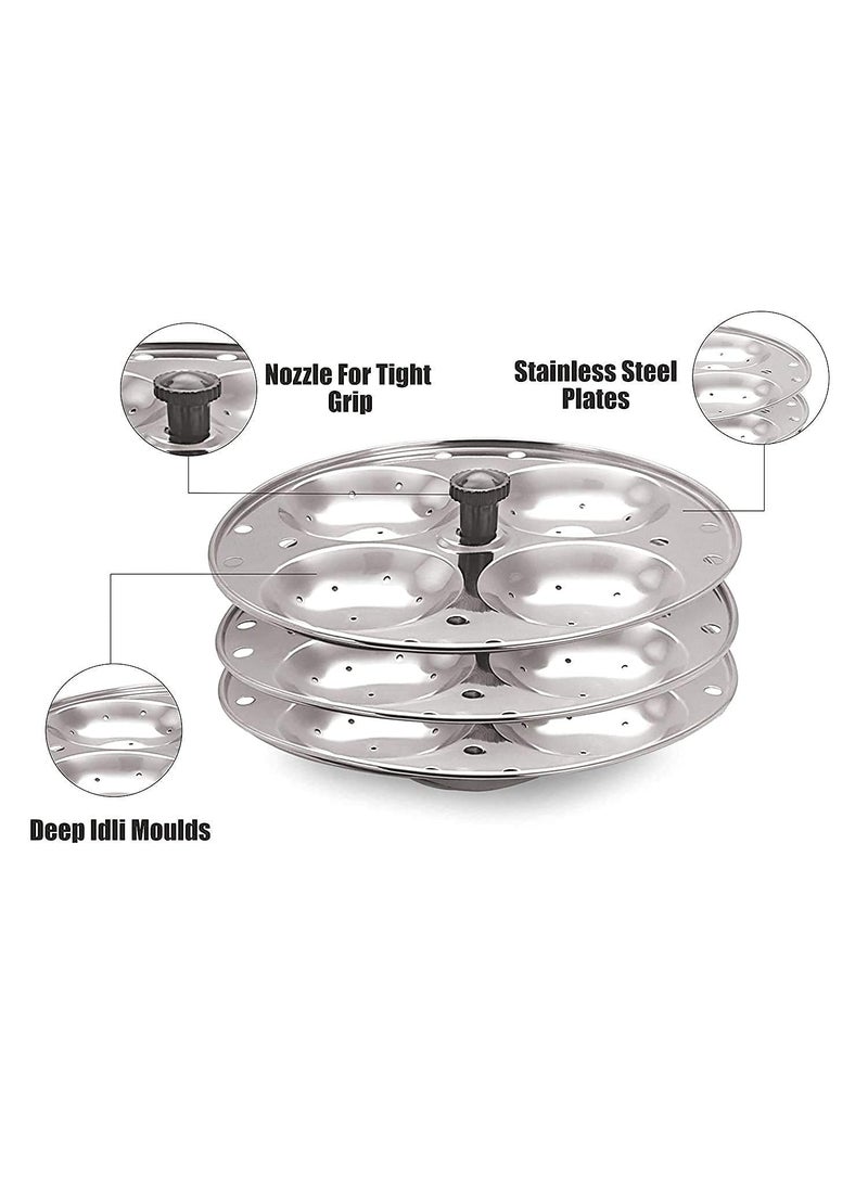 Mobhada - Mobhada Stainless Steel Idli Making Plates Idli Maker Stand 3 Plate (12 Slot) - Image 1