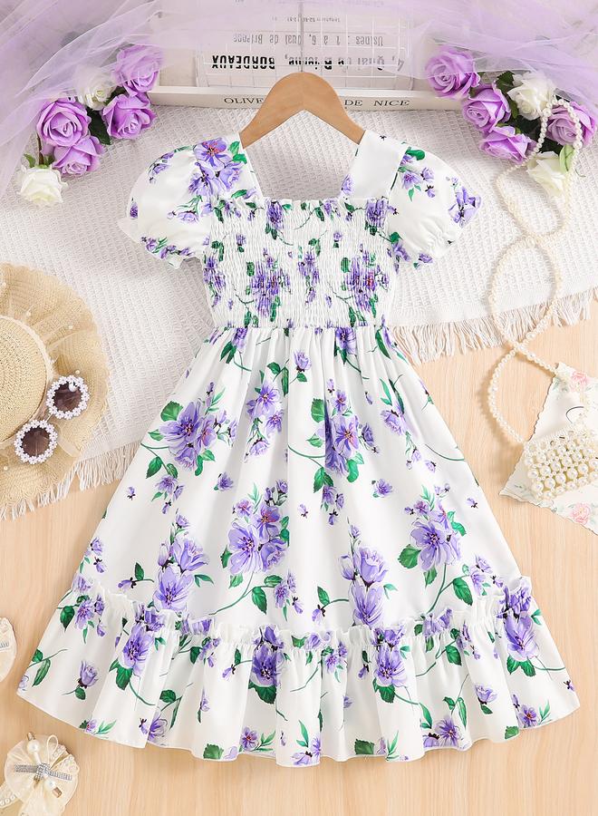 تايك تو فستان بطبعة زهور مع أكمام منفوخة - Image 1