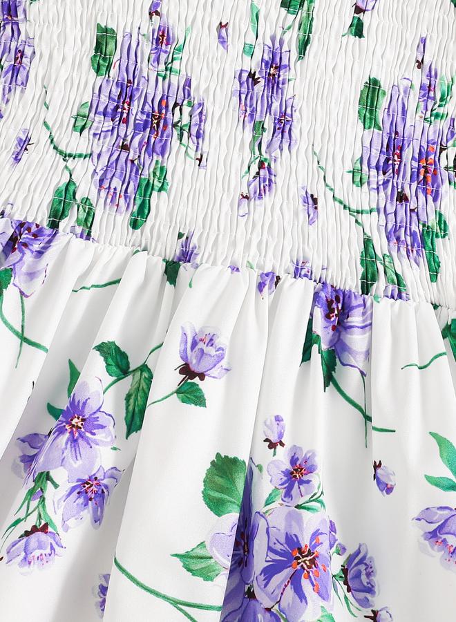 تايك تو فستان بطبعة زهور مع أكمام منفوخة - Image 5