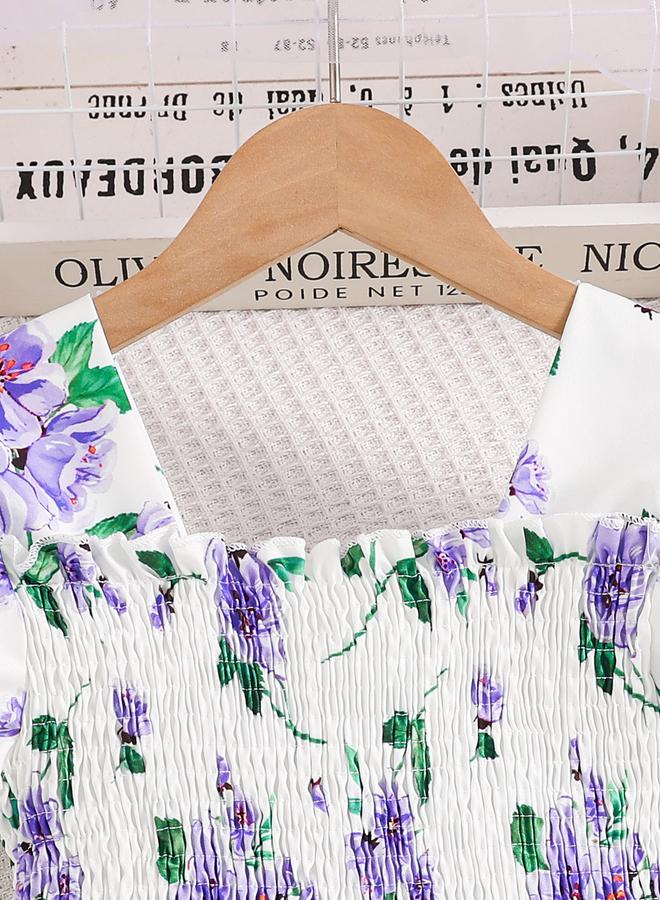 تايك تو فستان بطبعة زهور مع أكمام منفوخة - Image 3