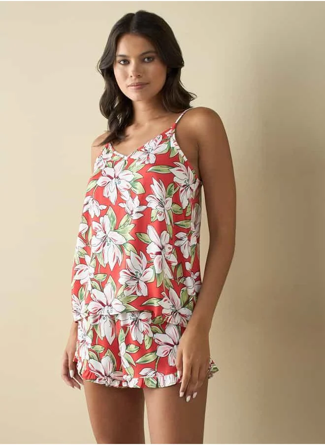 فاف All-Over Floral Print Sleeveless Top and Shorts Set