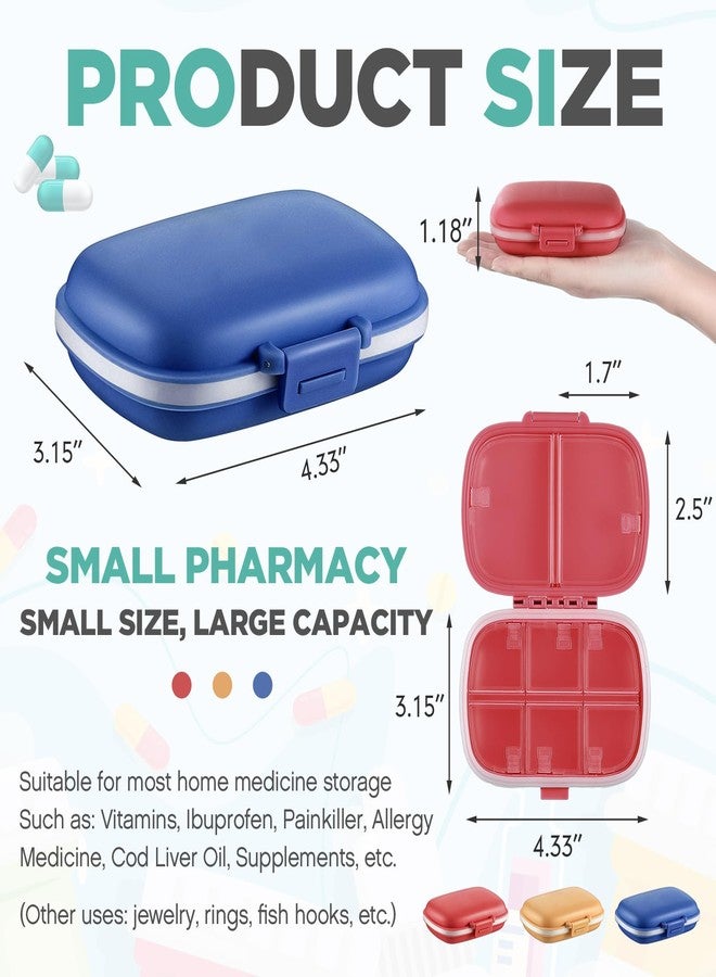 Layhit صناديق حبوب السفر 30 قطعة من لايهيت - علبة صغيرة محمولة لتنظيم الحبوب مع 8 أقسام - موزع يومي للفيتامينات وتنظيم المجوهرات مع ملصقات وقلم واحد (أصفر، أحمر بطيخ، أزرق داكن) - Image 2