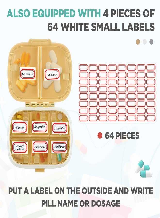 Layhit صناديق حبوب السفر 30 قطعة من لايهيت - علبة صغيرة محمولة لتنظيم الحبوب مع 8 أقسام - موزع يومي للفيتامينات وتنظيم المجوهرات مع ملصقات وقلم واحد (أصفر، أحمر بطيخ، أزرق داكن) - Image 5