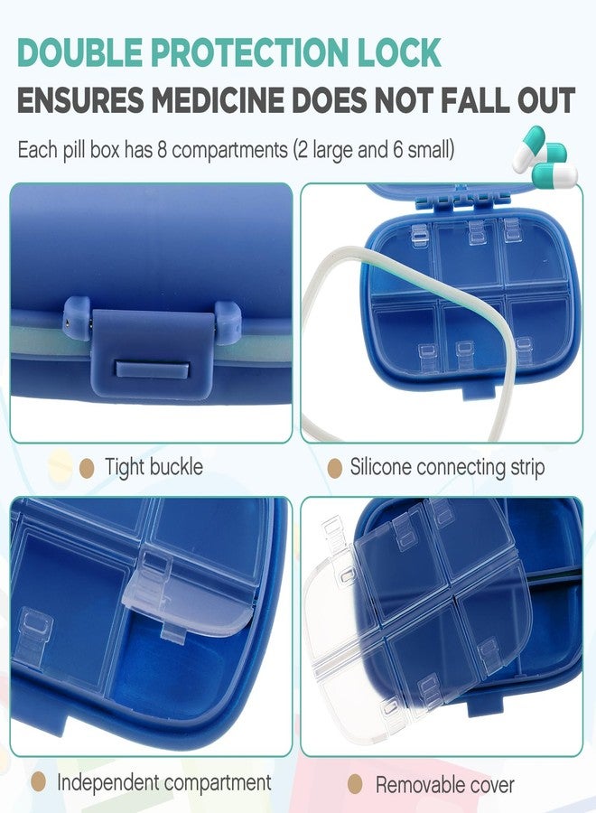 Layhit صناديق حبوب السفر 30 قطعة من لايهيت - علبة صغيرة محمولة لتنظيم الحبوب مع 8 أقسام - موزع يومي للفيتامينات وتنظيم المجوهرات مع ملصقات وقلم واحد (أصفر، أحمر بطيخ، أزرق داكن) - Image 3