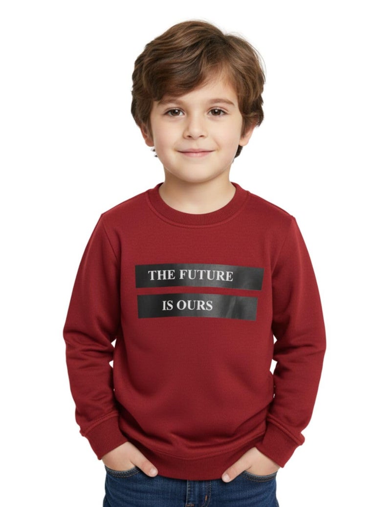 Mack Jonney Boys Printed Fleece Sweatshirt – Warm Winter Pullover for Kids -M5439 Maroon - Image 1