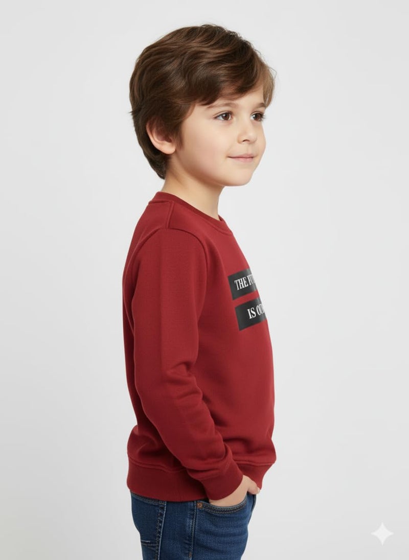 Mack Jonney Boys Printed Fleece Sweatshirt – Warm Winter Pullover for Kids -M5439 Maroon - Image 3