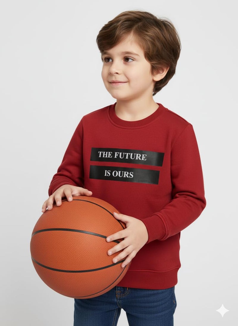 Mack Jonney Boys Printed Fleece Sweatshirt – Warm Winter Pullover for Kids -M5439 Maroon - Image 5