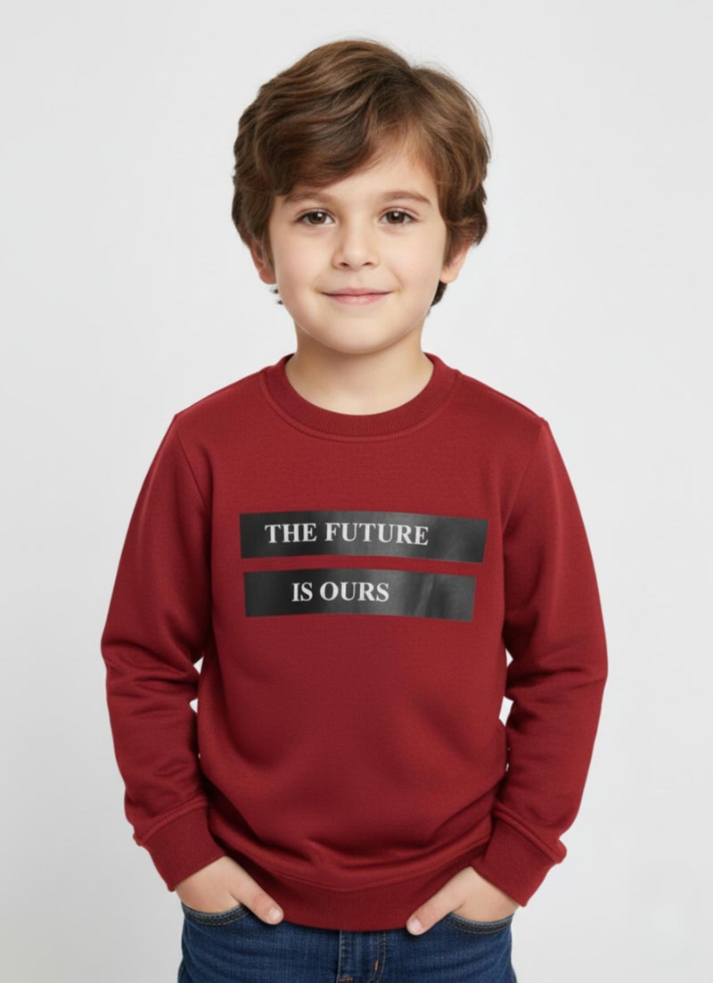 Mack Jonney Boys Printed Fleece Sweatshirt – Warm Winter Pullover for Kids -M5439 Maroon - Image 2