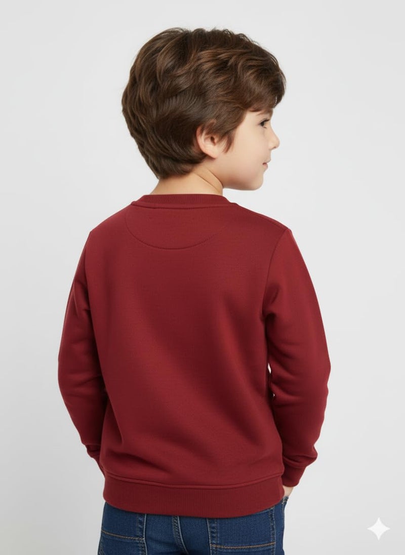 Mack Jonney Boys Printed Fleece Sweatshirt – Warm Winter Pullover for Kids -M5439 Maroon - Image 4