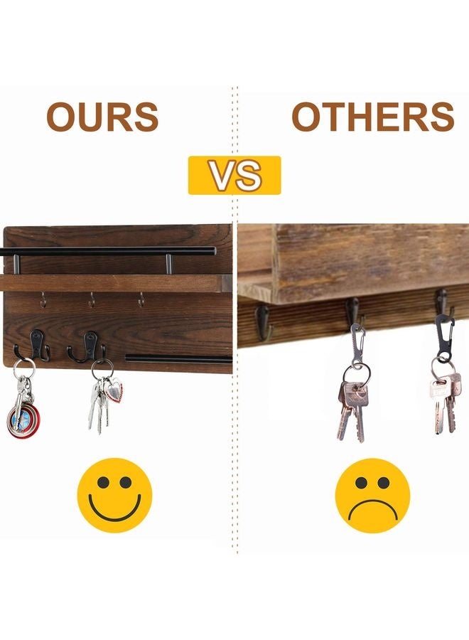 HOMESTAR Wall Mounted Key Holder/Hangers for Wall Decorative with 5 Key Hooks, Wooden Mail Rack Organizer with Shelf, Rustic Home Decor for Entryway Mudroom Hallway Office, Brown - Image 3