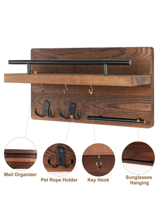 HOMESTAR Wall Mounted Key Holder/Hangers for Wall Decorative with 5 Key Hooks, Wooden Mail Rack Organizer with Shelf, Rustic Home Decor for Entryway Mudroom Hallway Office, Brown - Image 4