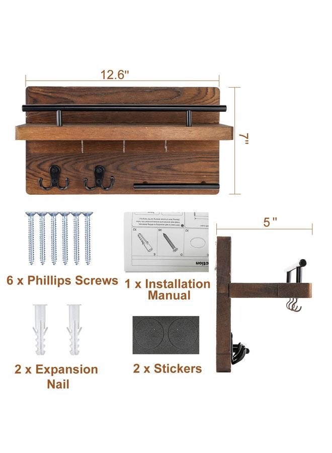 HOMESTAR Wall Mounted Key Holder/Hangers for Wall Decorative with 5 Key Hooks, Wooden Mail Rack Organizer with Shelf, Rustic Home Decor for Entryway Mudroom Hallway Office, Brown - Image 5