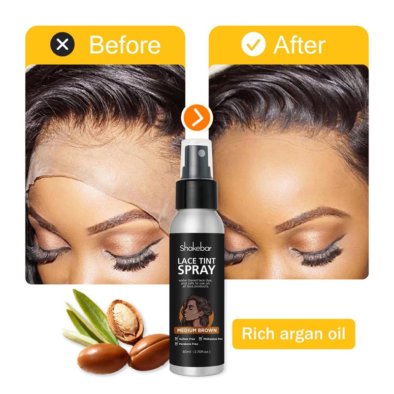 SHAKEBAR Lace Tint Spray for Wigs, 2.7 Fl Oz Medium Brown Shade, Quick Dry Formula for Even and Natural Look - Image 2