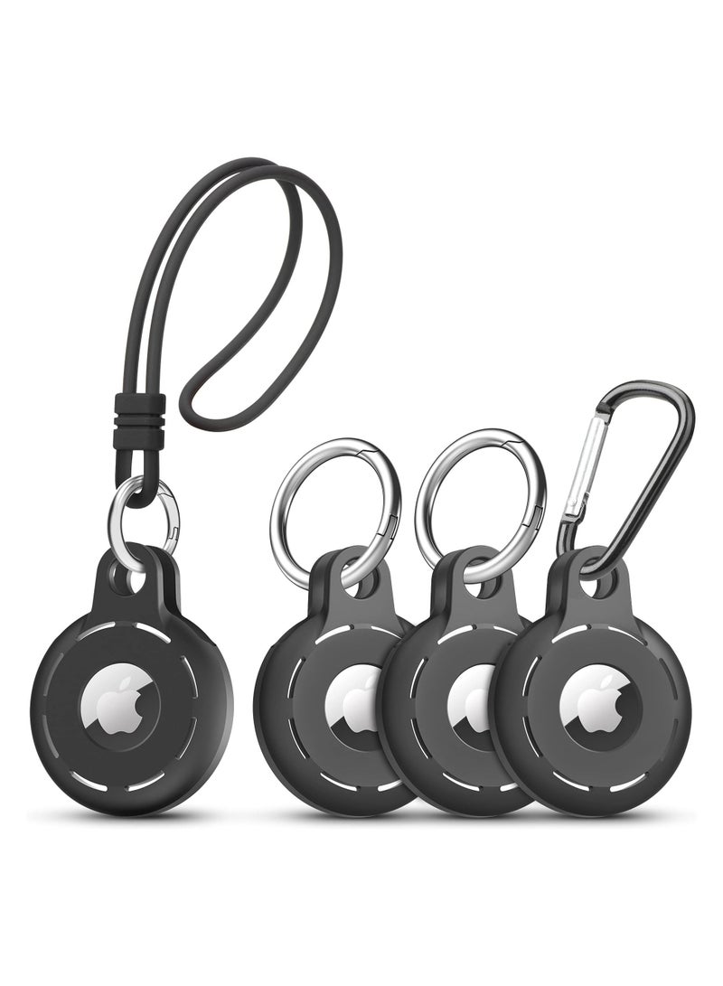 AirTag Holder Soft Silicone  Case 4 Pack -  with Keychain & Wrist Strap, Secure Fit for Wallets, Keys, Pet Collars, Bags & Backpacks (Black)  - Image 1