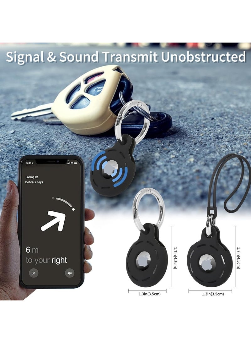 AirTag Holder Soft Silicone  Case 4 Pack -  with Keychain & Wrist Strap, Secure Fit for Wallets, Keys, Pet Collars, Bags & Backpacks (Black)  - Image 2