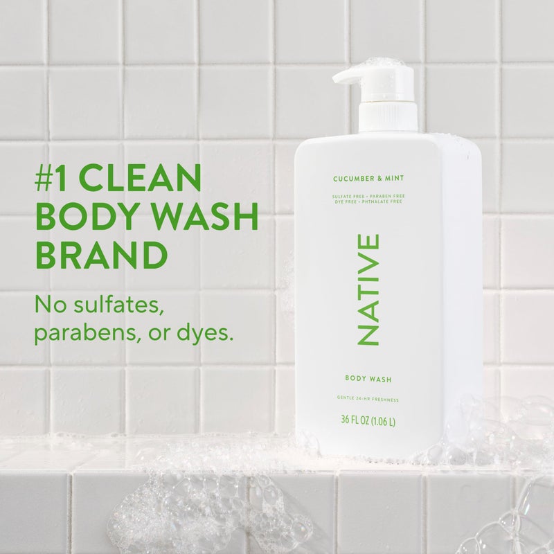 Native Sulfate Free Body Wash Contains Naturally Derived Ingredients | for Women & Men| Cucumber & Mint, 36 oz - Image 2