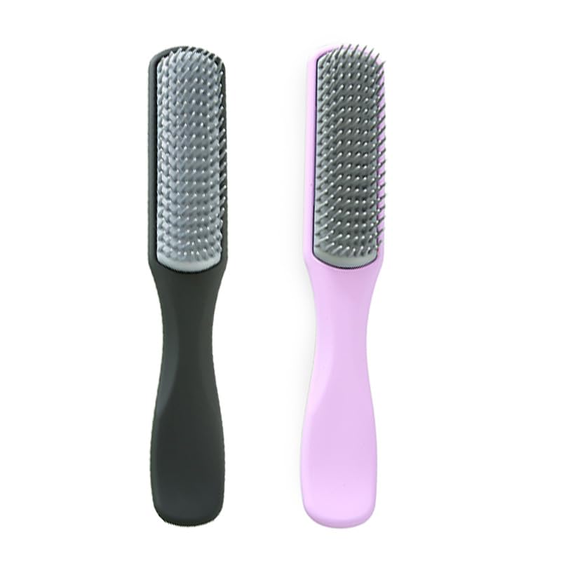 UMAI Flat Hair Brush with Strong Flexible Bristles Curl Defining Brush for Thick Curly Wavy Hair Small Size Hair Styling Brush for Women Men BlackPurple Pack of 2 - Image 1
