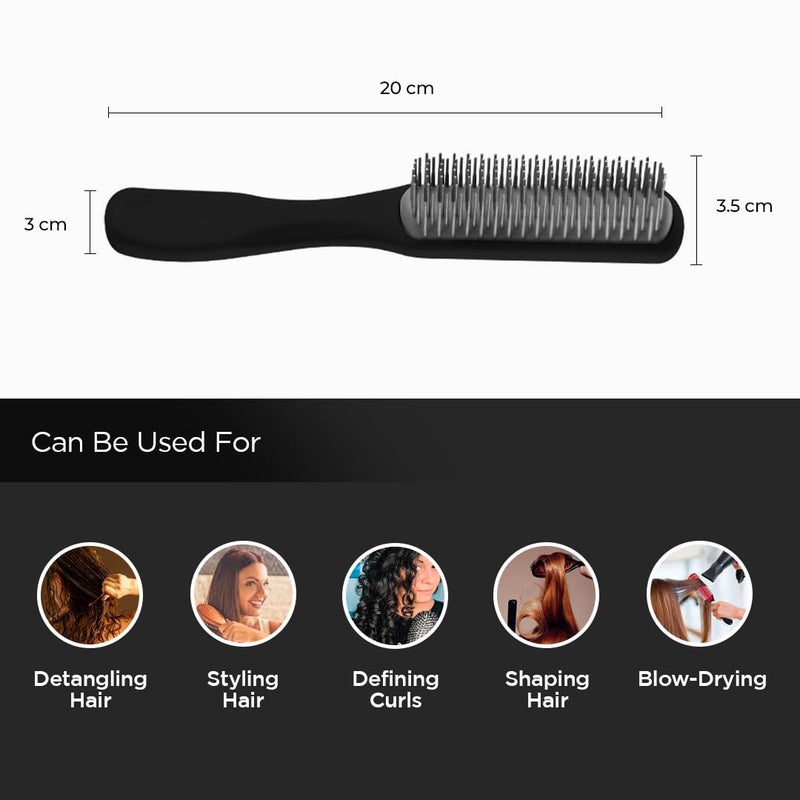 UMAI Flat Hair Brush with Strong Flexible Bristles Curl Defining Brush for Thick Curly Wavy Hair Small Size Hair Styling Brush for Women Men BlackPurple Pack of 2 - Image 4