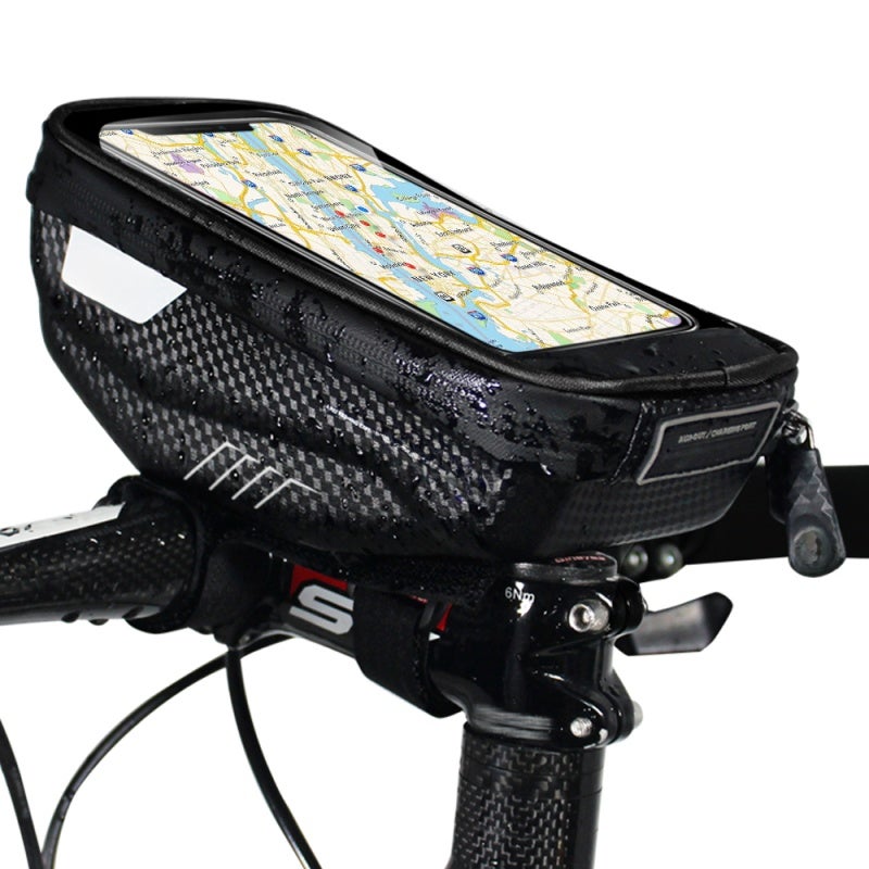 WILD MAN Bike Phone Bag: Black 1L EVA Hard Shell Shock-Absorbent Touch Screen Front Frame Bag - Waterproof Rainproof Easy Cleaning Bicycle Mobile Phone Pouch for Road Mountain Cycling Riders - Image 1
