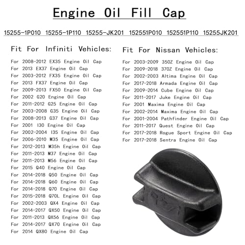ZIMGLOBAL Engine Oil Fill Cap 15255-1P010 For Nissan EX35 EX37 FX35 FX37 FX50 G20-G37 I30 I35 M35 M35H M37 M56 Q40-Q70 QX4 QX50 QX70 QX80 Infiniti Altima Armada 350Z 370Z Cube juke Maxima Pathfinder Quest - Image 2