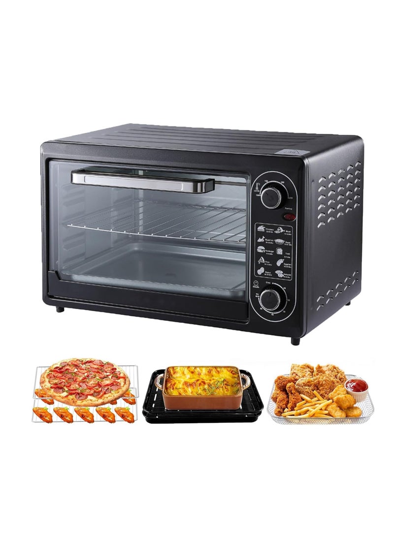 رايتشر فرن كهربائي، فرن كهربائي سعة 48 لترًا، 220 فولت، 2000 وات، مؤقت لمدة 30 دقيقة وإيقاف تشغيل تلقائي، عناصر تسخين، منظم حرارة، يتضمن وعاء دعم ورف (أسود سعة 48 لترًا) - Image 1