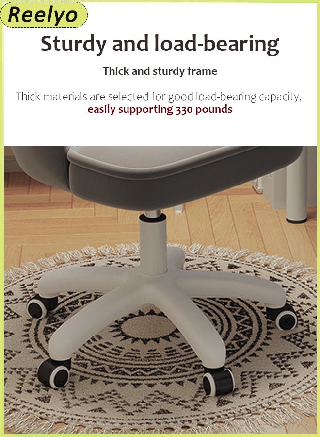 ريليو كرسي مكتب منزلي، كرسي دراسة قابل للتعديل، كرسي مكياج دوار، كرسي مكياج بارتفاع قابل للتعديل، قماش مخملي مميز، كرسي زينة أنيق على شكل فراشة، مسند ظهر متوسط ​​مريح، منجد، دوران 360 درجة، كرسي زينة عصري مبطن، مناسب للمراهقات، النساء، الفتيات، غرف معيشة أنيقة، مكتب، غرفة نوم، غرفة طعام، غرفة ملابس، غرفة زينة، شقة، استوديو (رمادي) - Image 5