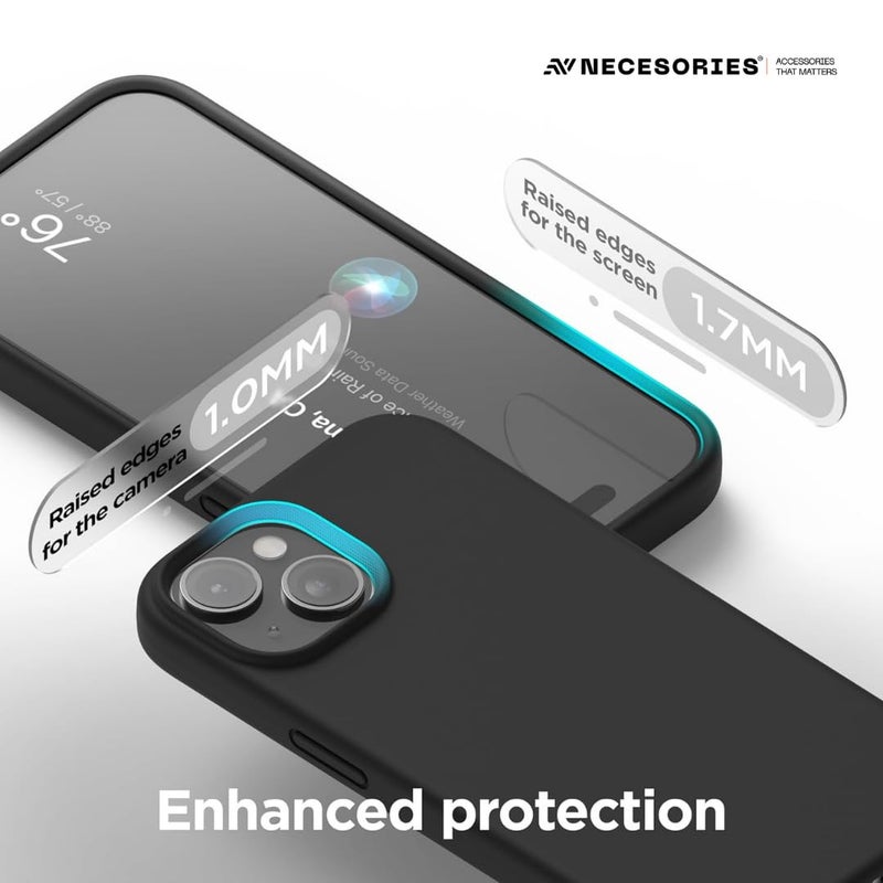 Necesories Liquid Silicone Case for iPhone 15 - Full Body Protective Cover, Shockproof, Slim Design, Black - Image 3