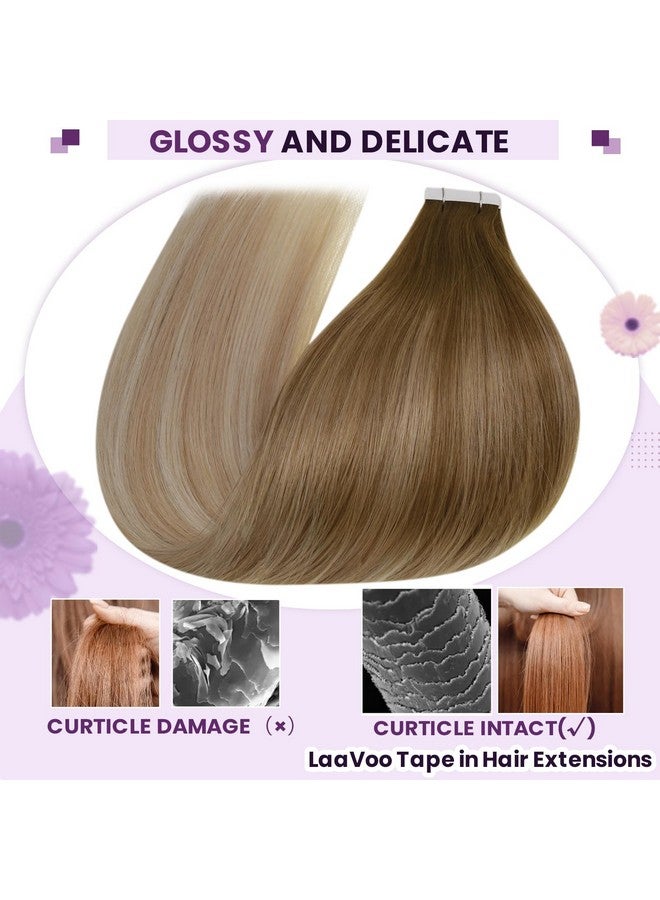 LaaVoo Tape In Hair Extensions Ombre Tape In Extensions Human Hair Balayage Light Brown To Ash Blonde Mix Platinum Blonde Hair Extensions Tape In Human Hair Seamless 18 Inch 20Pcs 50G - Image 4