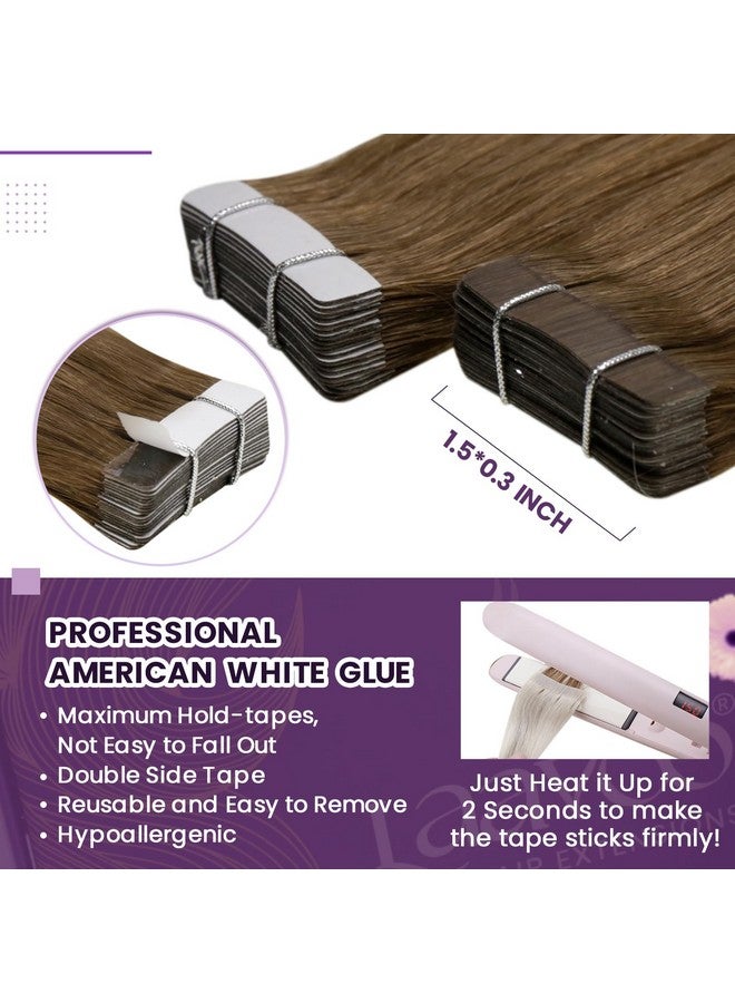 LaaVoo Tape In Hair Extensions Ombre Tape In Extensions Human Hair Balayage Light Brown To Ash Blonde Mix Platinum Blonde Hair Extensions Tape In Human Hair Seamless 18 Inch 20Pcs 50G - Image 3