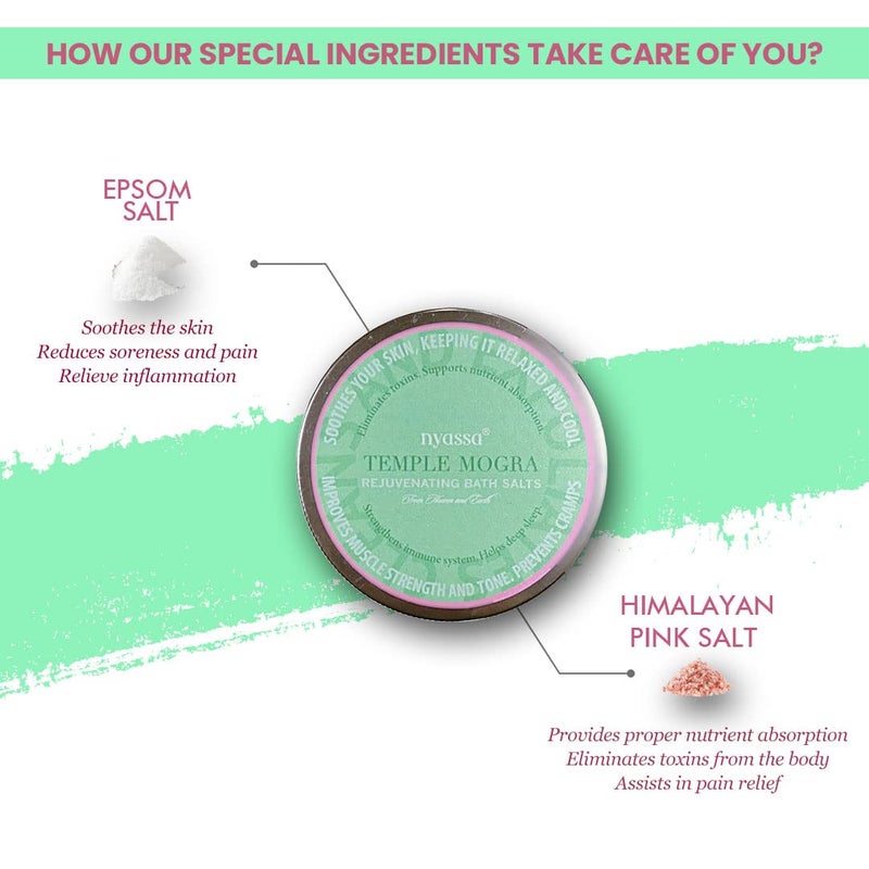 Nyassa Temple Mogra Bath Salt 220gm Pain Relief Body Pain Relaxing Aroma Moisturized Skin Men Women Pure Natural 100 Vegan and Paraben Free 220gm - Image 5
