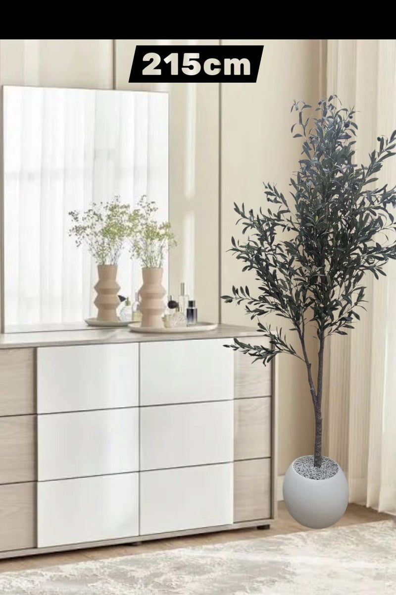 Tall Artificial Olive Tree with Large Artificial Olive Plant with Fake Olive Gifts and Fruits for Modern Decoration at Home, Office or Living Room Indoor. 215 cm