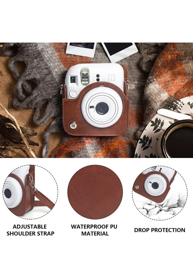 Generic Case for Fujifilm Instax Mini 12 Camera Protective PU Leather Bag Cover with Adjustable Shoulder Strap and Mini Photo Album 64 Pockets (Vintage Brown)  - Image 2