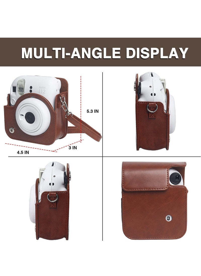 Generic Case for Fujifilm Instax Mini 12 Camera Protective PU Leather Bag Cover with Adjustable Shoulder Strap and Mini Photo Album 64 Pockets (Vintage Brown)  - Image 5
