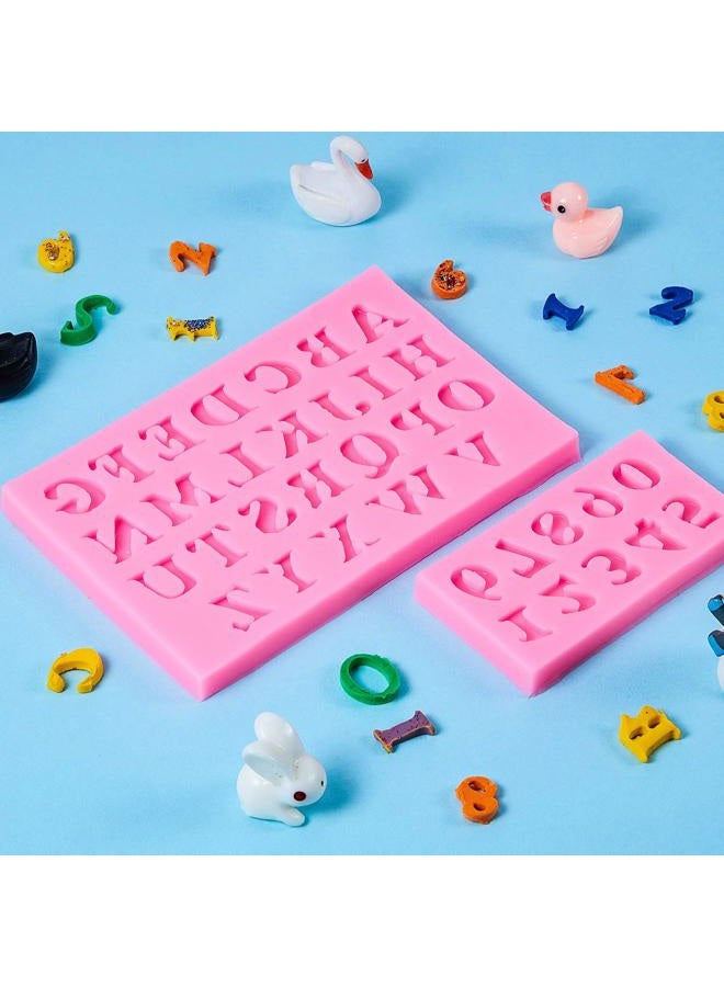 Patelai 4 Pieces Letters Silicone Molds Number Silicone Molds Uppercase Letters Silicone Fondant Molds Lowercase Letters Chocolate Molds Handmade Soap Moulds Biscuit Ice Cube Tray for Making Desserts (Pink) - Image 5
