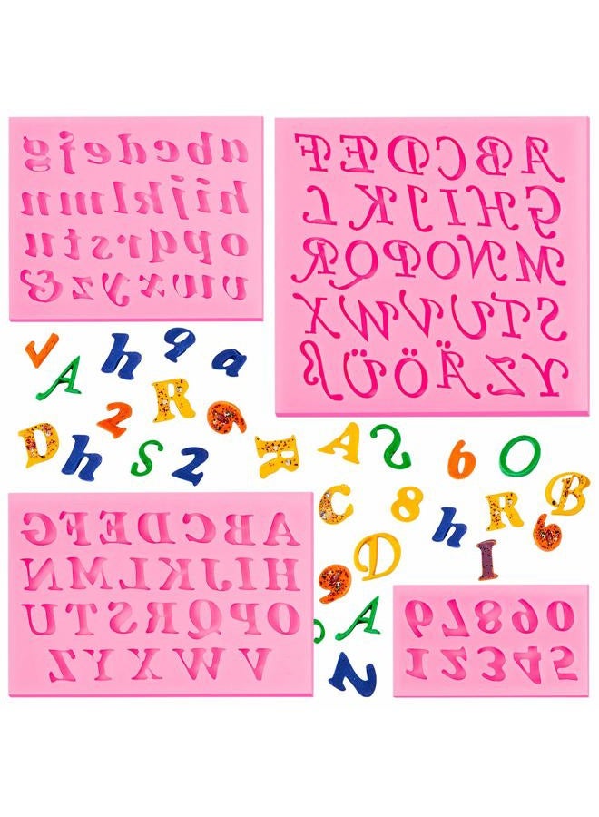 Patelai 4 Pieces Letters Silicone Molds Number Silicone Molds Uppercase Letters Silicone Fondant Molds Lowercase Letters Chocolate Molds Handmade Soap Moulds Biscuit Ice Cube Tray for Making Desserts (Pink) - Image 1