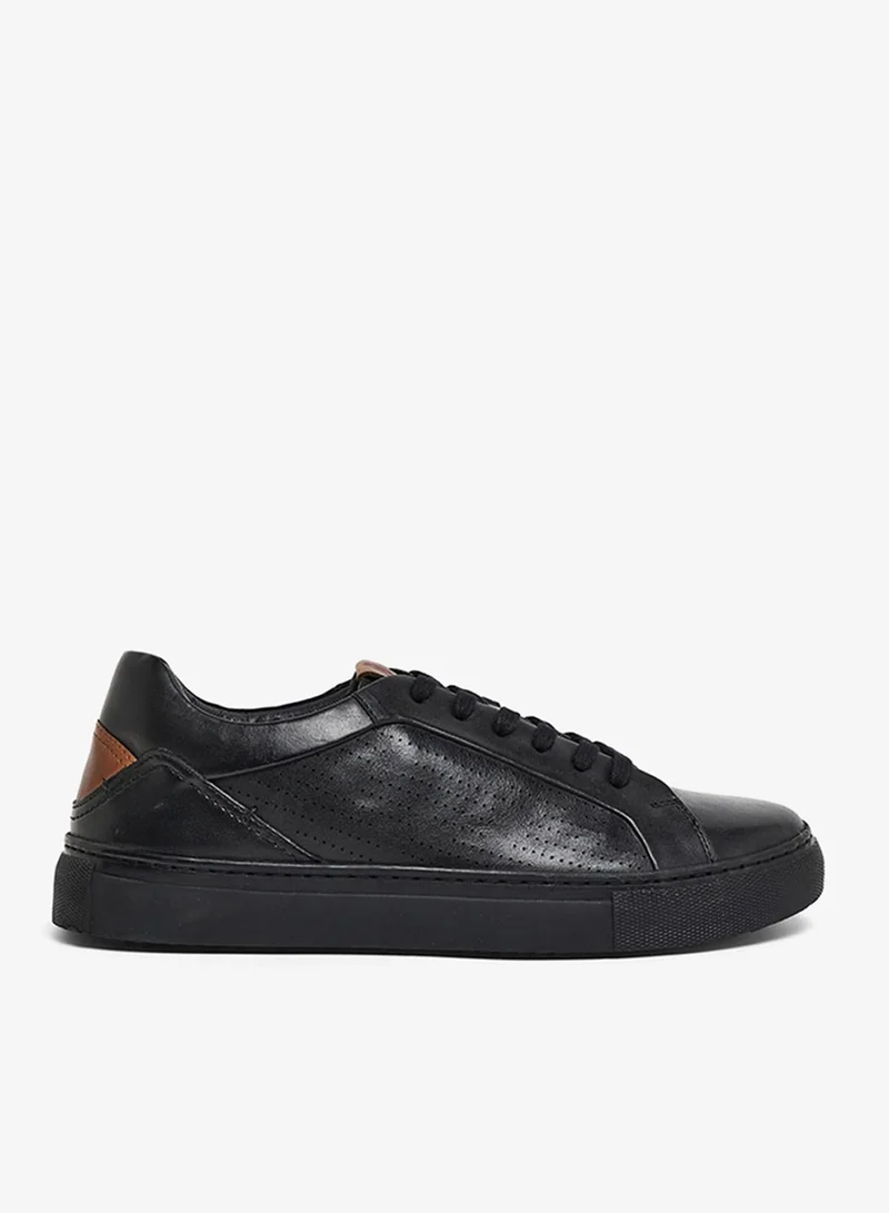 Hush Puppies Mens HPM-STOCK3-BLK Casual Lace Up Perforated Sneaker , Black
