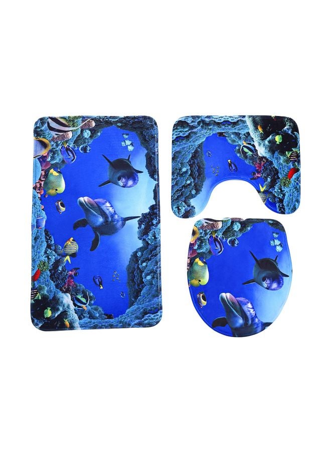 3-Piece Ocean Themed Bath Mat Set Blue/Green/Black 75x45centimeter