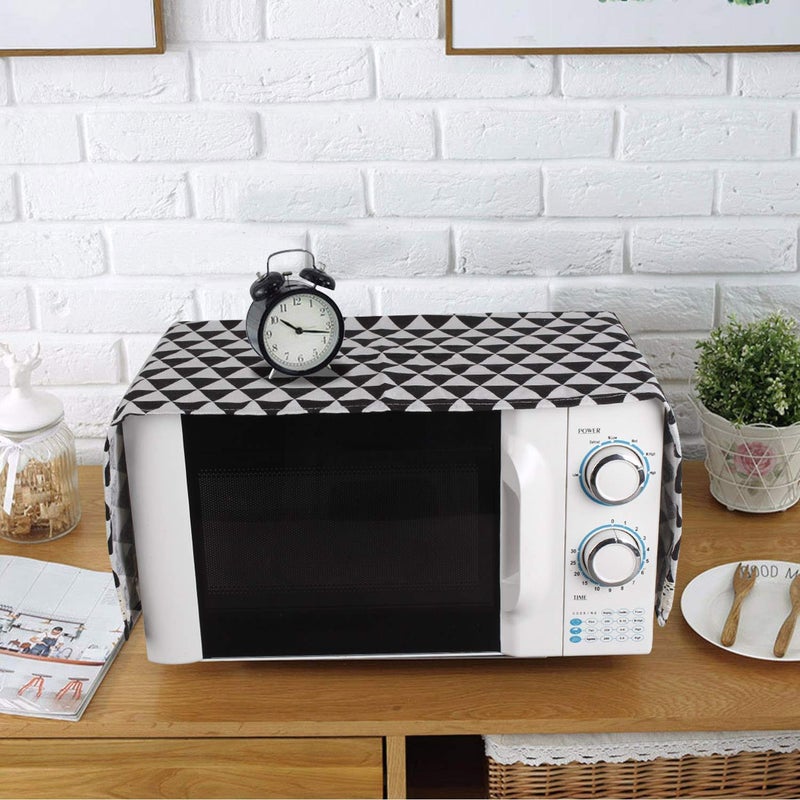 PAGASUS PAGASUS Microwave Oven Dust Proof Cotton Linen Striped Cover with Side Pouch Kitchen Storage Bags 85 x 35 cm Black Standard  - Image 5