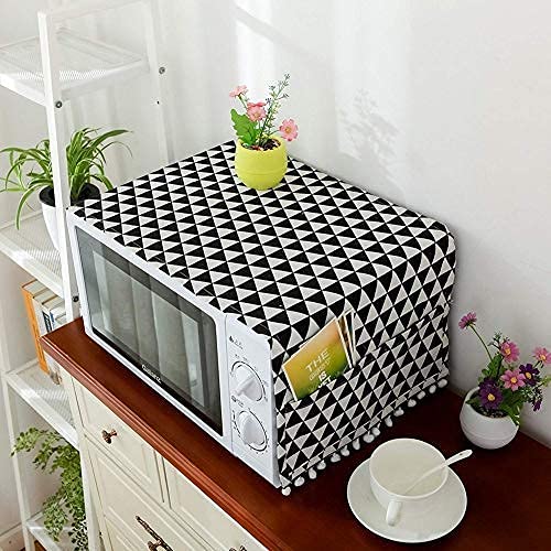 PAGASUS PAGASUS Microwave Oven Dust Proof Cotton Linen Striped Cover with Side Pouch Kitchen Storage Bags 85 x 35 cm Black Standard  - Image 3
