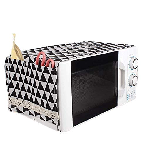 PAGASUS PAGASUS Microwave Oven Dust Proof Cotton Linen Striped Cover with Side Pouch Kitchen Storage Bags 85 x 35 cm Black Standard  - Image 1