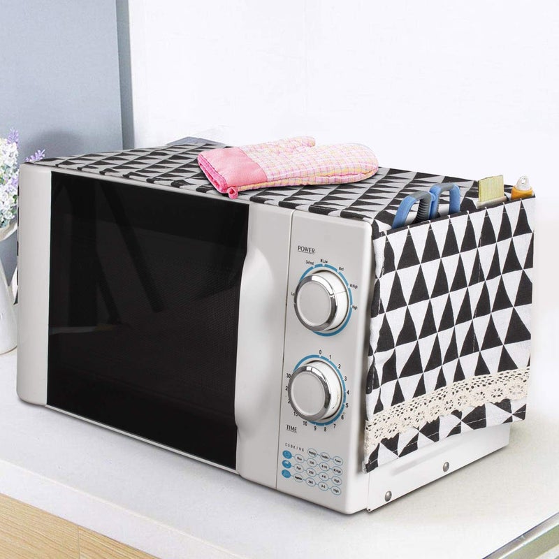 PAGASUS PAGASUS Microwave Oven Dust Proof Cotton Linen Striped Cover with Side Pouch Kitchen Storage Bags 85 x 35 cm Black Standard  - Image 4