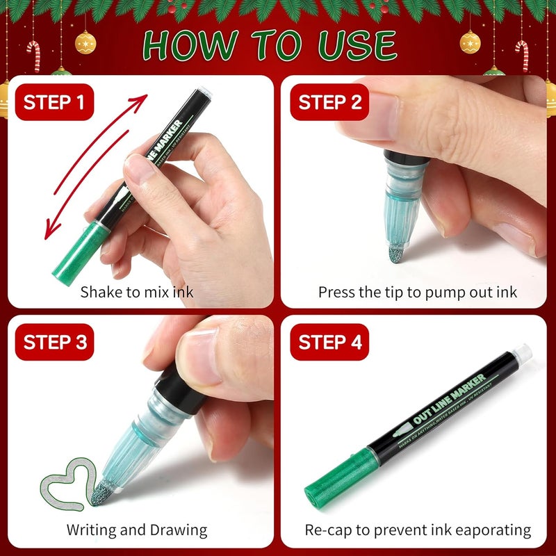 Upanic 24 Outline Shimmer Markers Set for Christmas Stockings ,Metallic Outline Marker for Teen Girl Gifts ,Glitter Pens for Christmas Gift , Making Card,Super Squiggles Marker for Cute Arts Crafts Supplies - Image 5